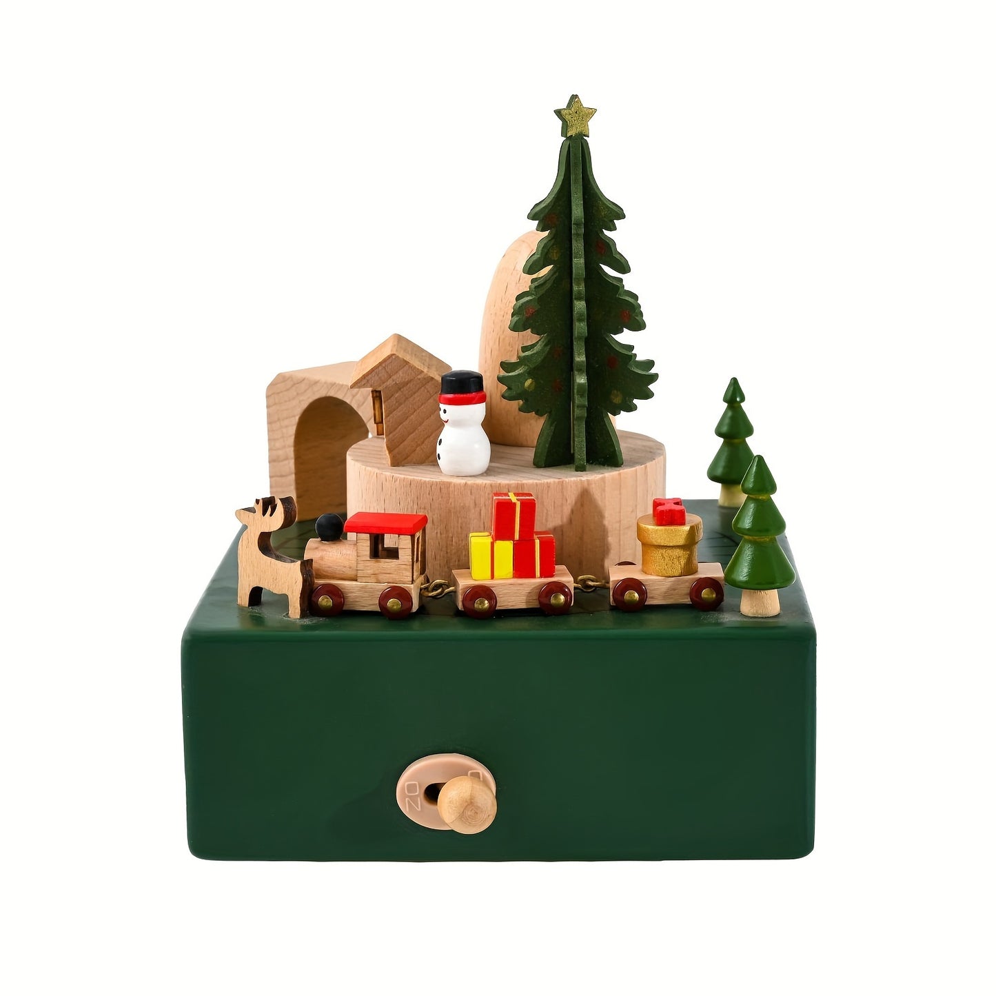 Timeless, Classic Wooden Train Music Box - Rotating Christmas Tree Design, Perfect Holiday Gift for Home Decor