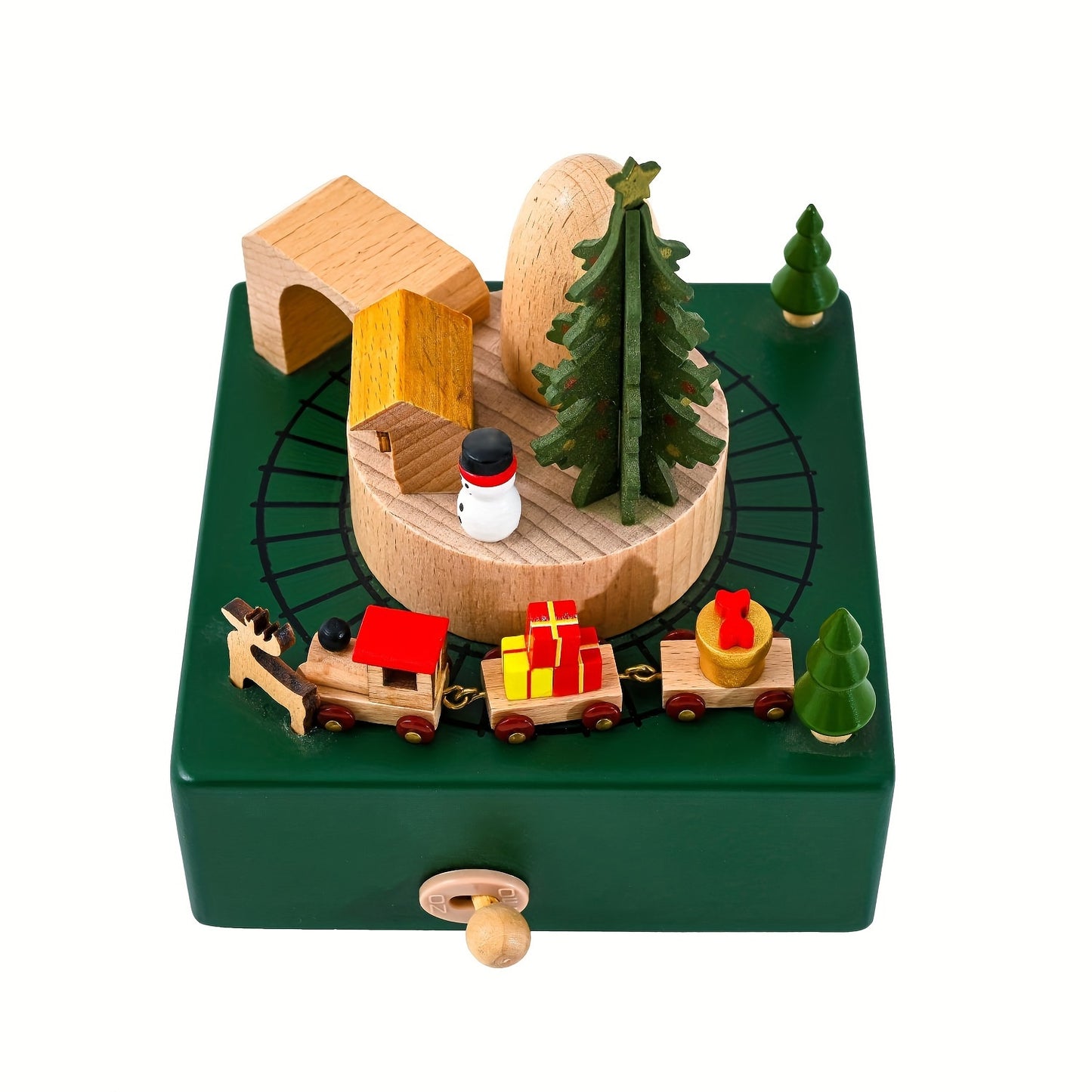 Timeless, Classic Wooden Train Music Box - Rotating Christmas Tree Design, Perfect Holiday Gift for Home Decor