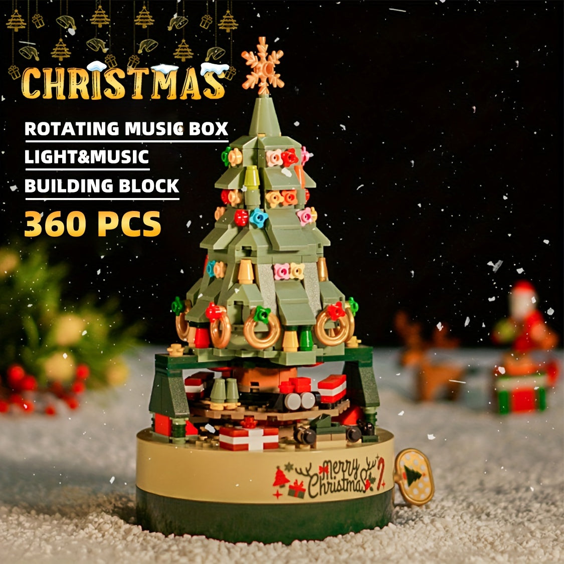 Christmas Tree Building Toy Sets, DIY Building Blocks Music Box With Light, Xmas Holiday Construction Toy Gift For Boys Girls (360PCS)