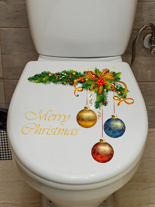 1pc Christmas Ball & Slogan Graphic Toilet Lid Decal Multicolor