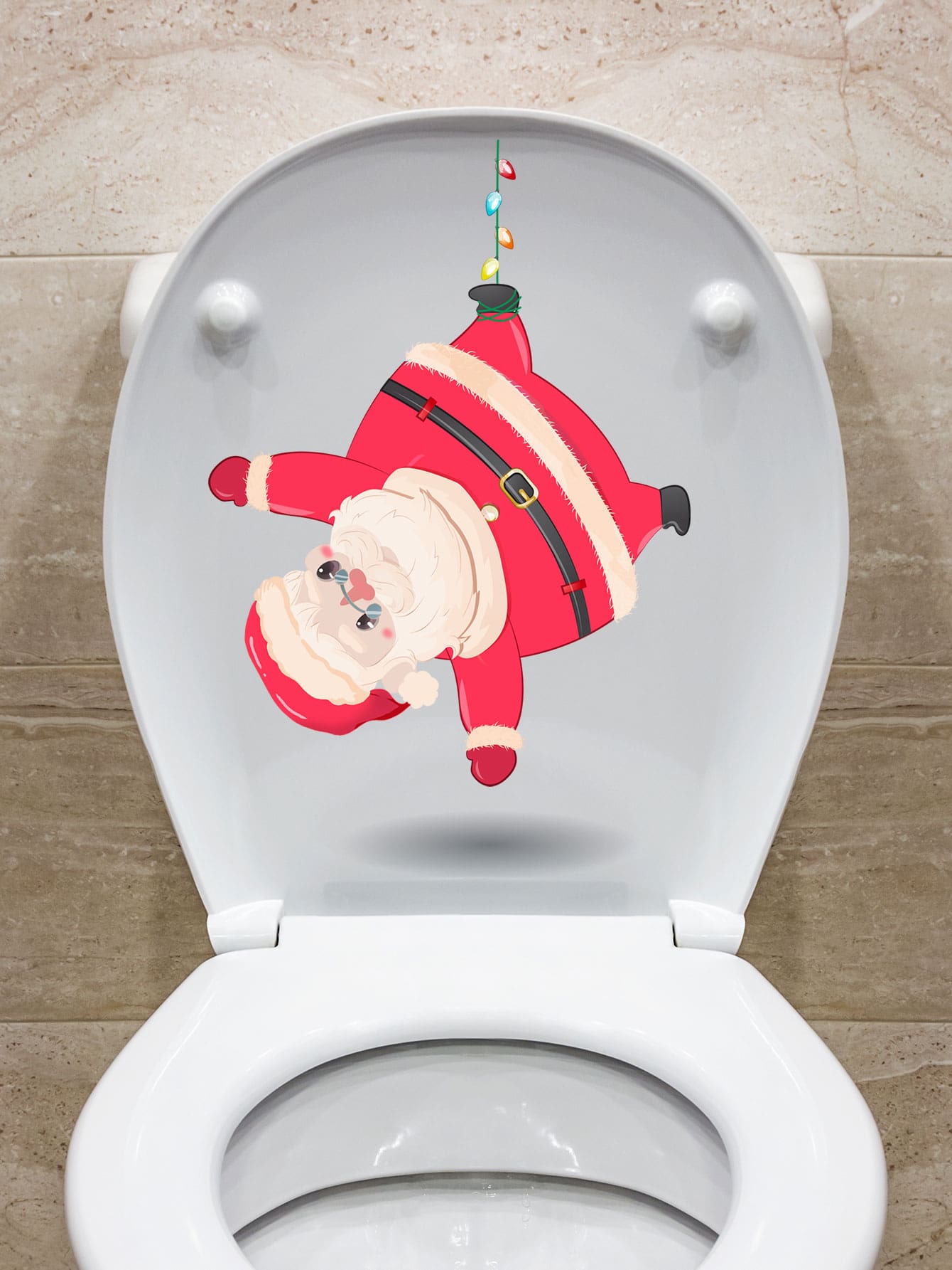 1pc Christmas Santa Claus Print Toilet Seat Cover Sticker Multicolor