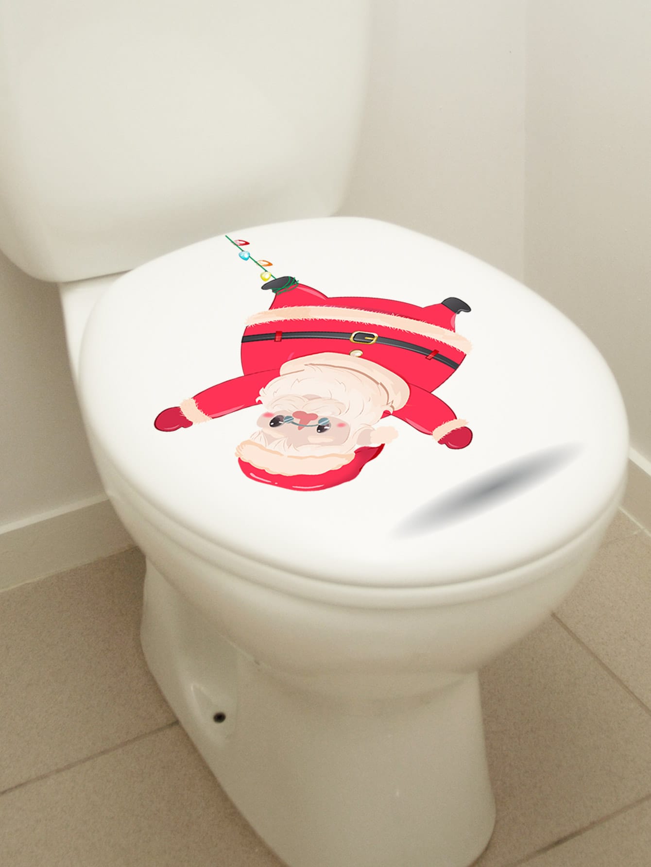 1pc Christmas Santa Claus Print Toilet Seat Cover Sticker Multicolor