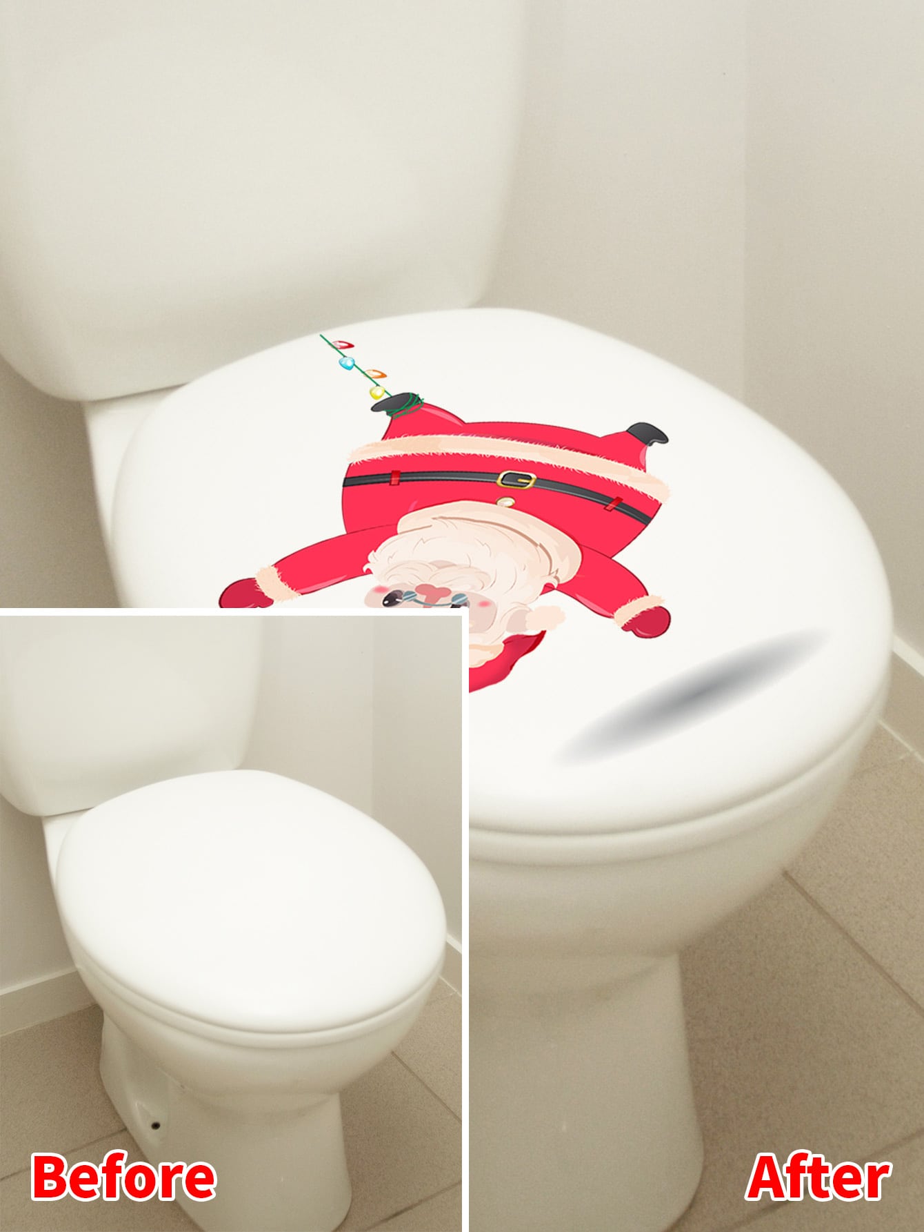 1pc Christmas Santa Claus Print Toilet Seat Cover Sticker Multicolor