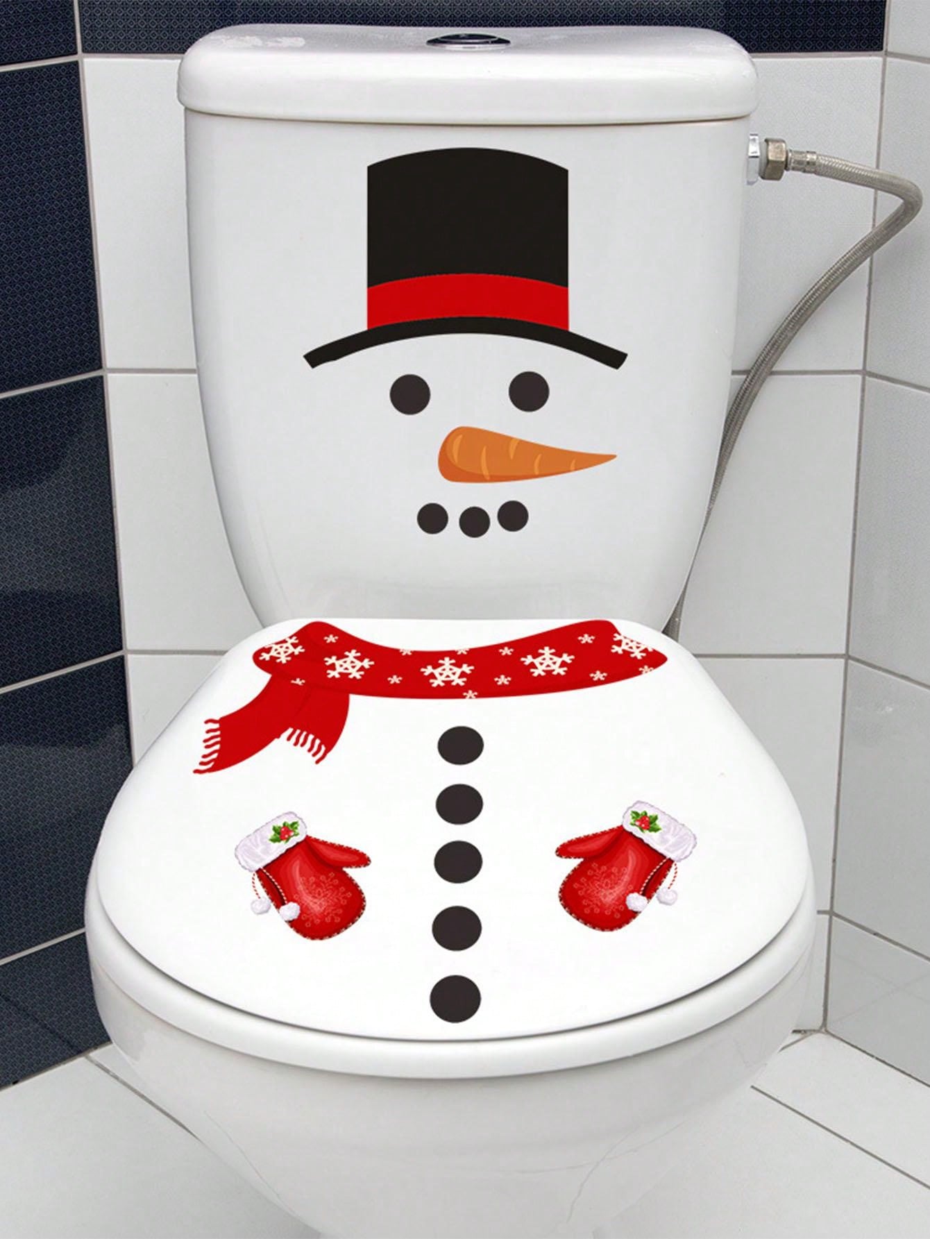 mama look 1pc Christmas Day Lovely Snowman Toilet Stickers For Bathroom Closestool Toilet Seat Decal Decor Removable PVC Decal Toilet Seat DIY Mural Home Bathroom Decor Red