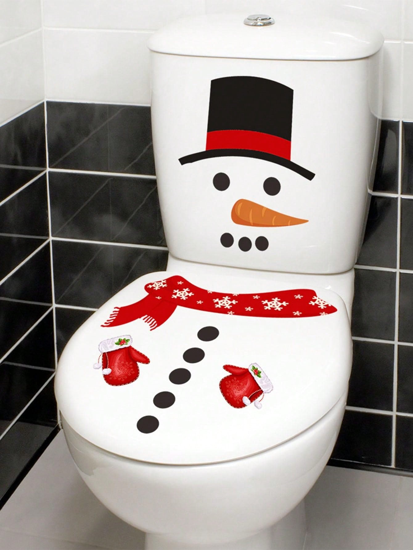 mama look 1pc Christmas Day Lovely Snowman Toilet Stickers For Bathroom Closestool Toilet Seat Decal Decor Removable PVC Decal Toilet Seat DIY Mural Home Bathroom Decor Red