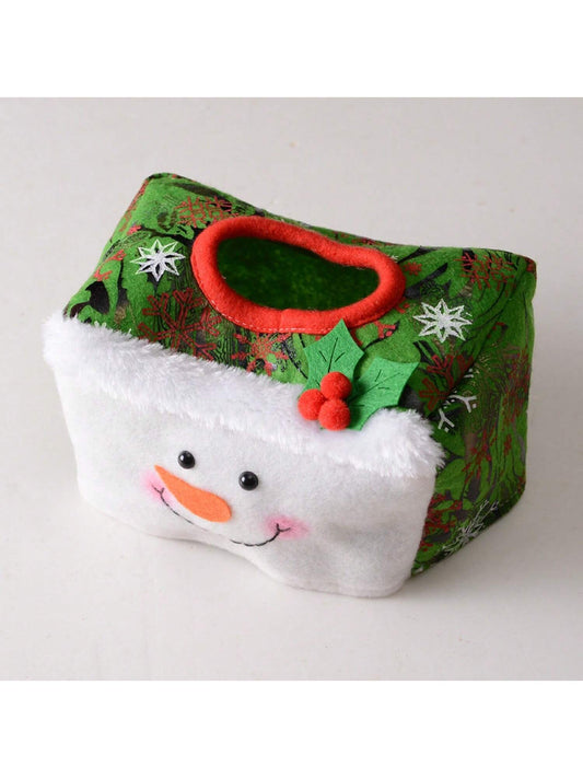 1pc Christmas Snowman Tissue Box Cover, Cute Tissue Box Organizer, Christmas Home Office Decor Multicolor