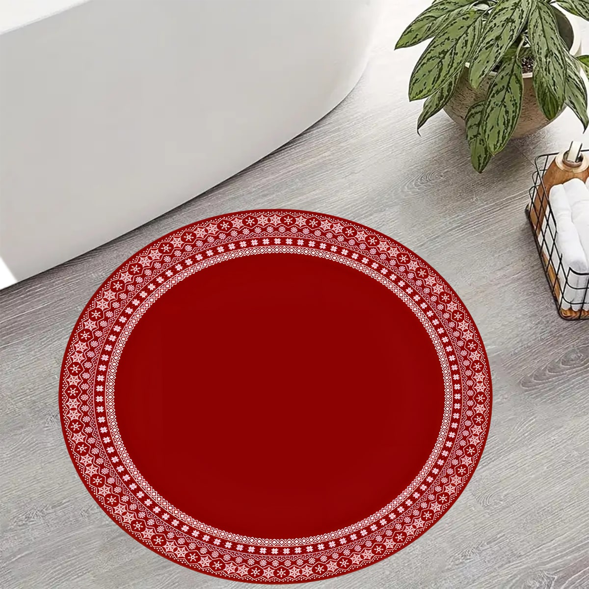 1pc Christmas Tree Decorative Floor Mat, Large Christmas Circle Carpet, Thick Washable Anti-Slip Rug, New Year Carpet, Plush Surrounding Mat Suitable For Living Room Bedroom Entrance, Home Decor Red