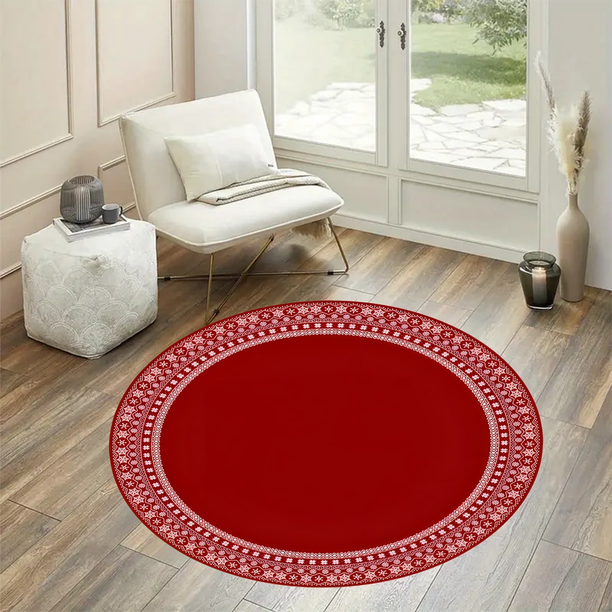 1pc Christmas Tree Decorative Floor Mat, Large Christmas Circle Carpet, Thick Washable Anti-Slip Rug, New Year Carpet, Plush Surrounding Mat Suitable For Living Room Bedroom Entrance, Home Decor Red