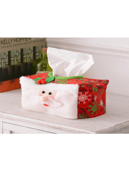 1 Set Christmas Decorative Tissue Box Cover, Desktop Ornament Atmosphere Arrangement, Christmas Supplies, Holiday Party Decoration, Random Pattern Design Multicolor