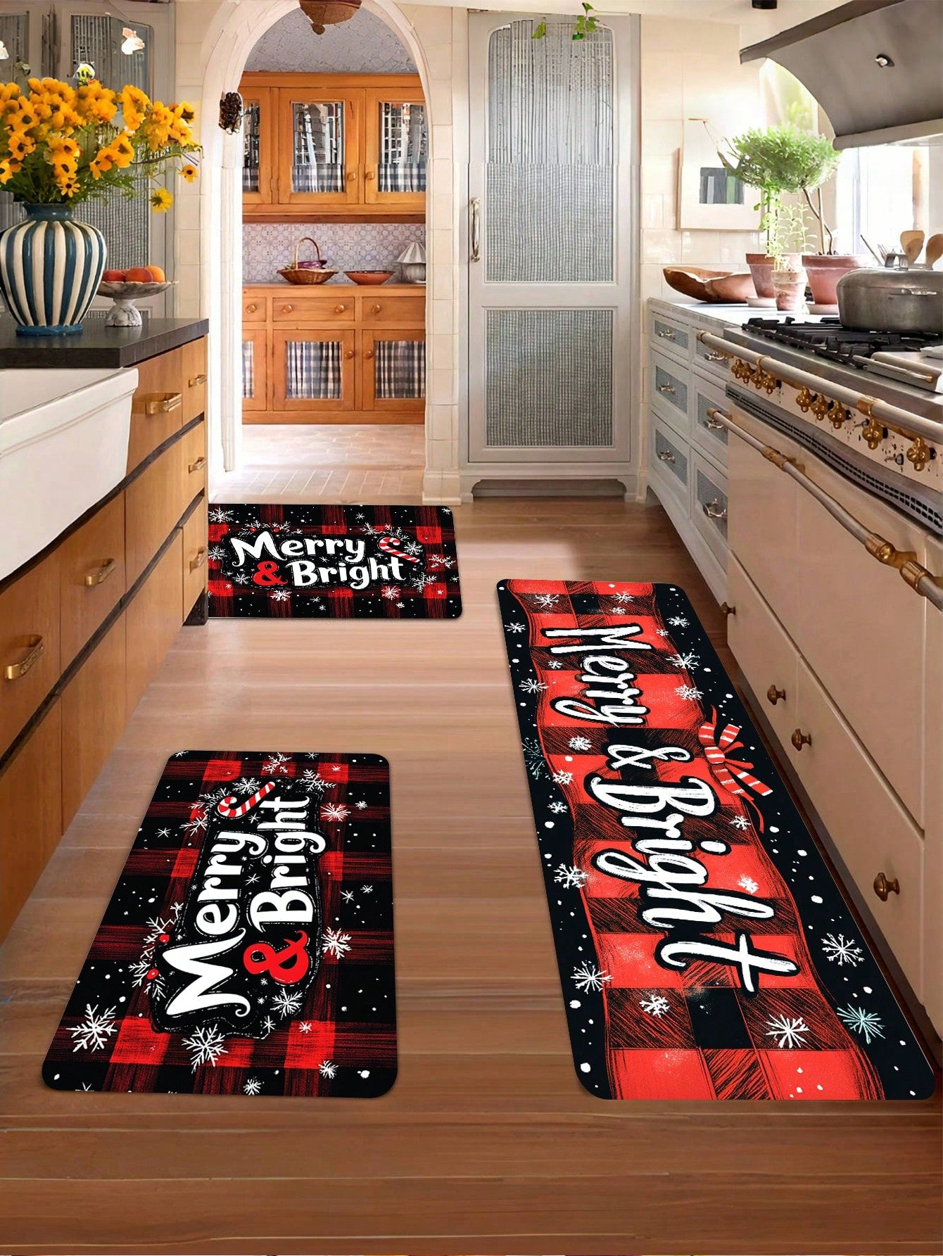 Christmas Tree Printed Kitchen Carpet - Non Slip, Durable, Machine Washable Entrance Mat, Suitable For Home, Office, Laundry - Quick Drying, Comfortable Bracket Design, Made Of Thick Flannel Material White