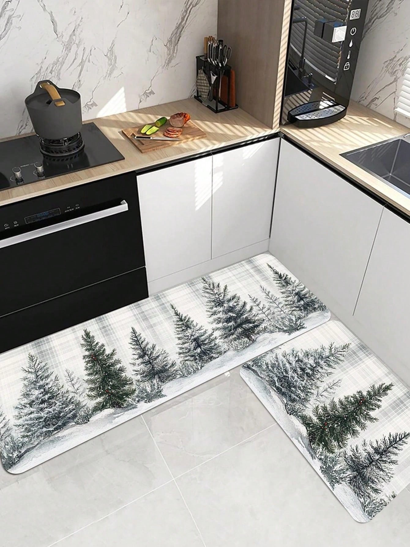 Christmas Tree Printed Kitchen Carpet - Non Slip, Durable, Machine Washable Entrance Mat, Suitable For Home, Office, Laundry - Quick Drying, Comfortable Bracket Design, Made Of Thick Flannel Material White