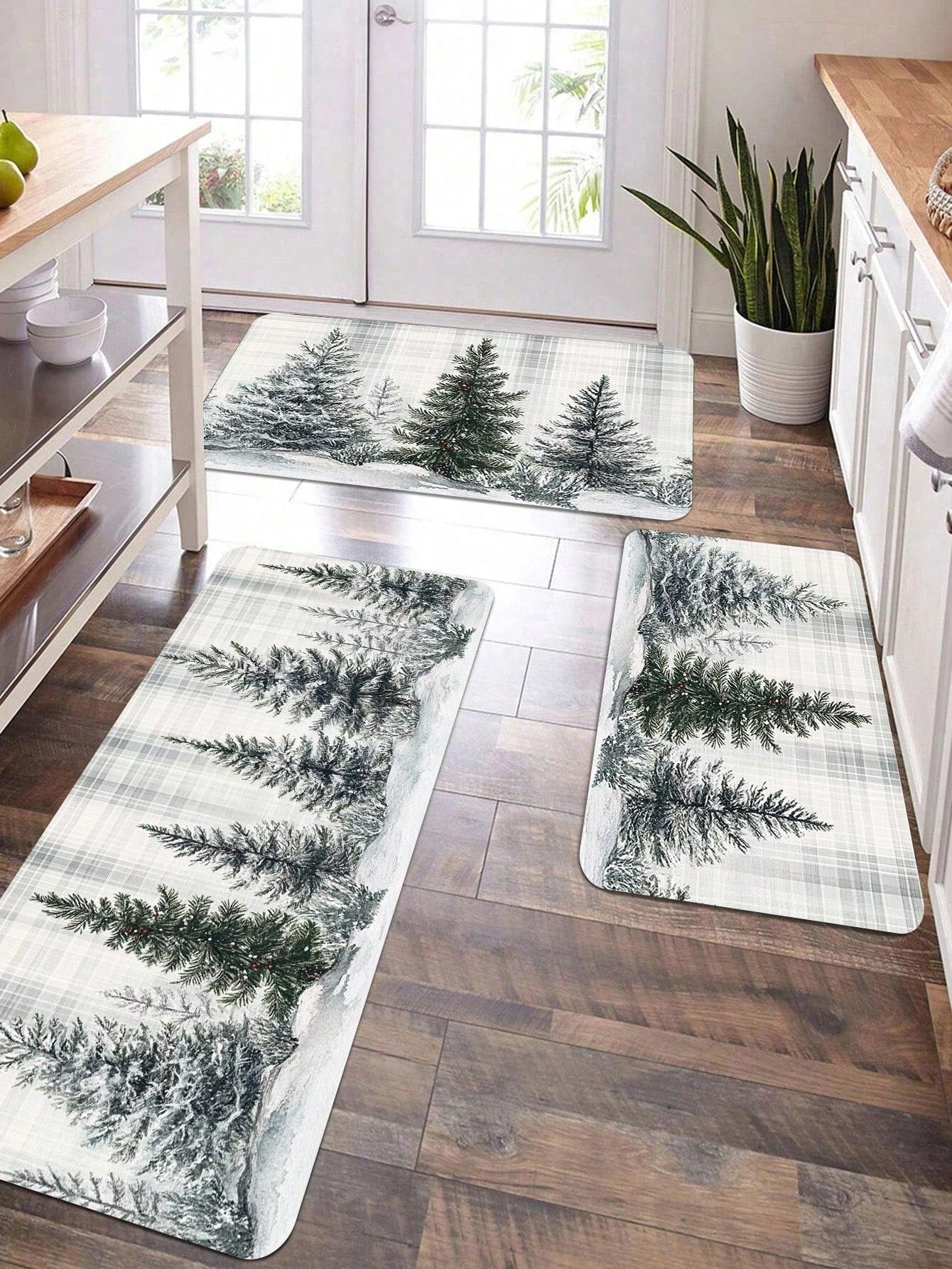 Christmas Tree Printed Kitchen Carpet - Non Slip, Durable, Machine Washable Entrance Mat, Suitable For Home, Office, Laundry - Quick Drying, Comfortable Bracket Design, Made Of Thick Flannel Material White