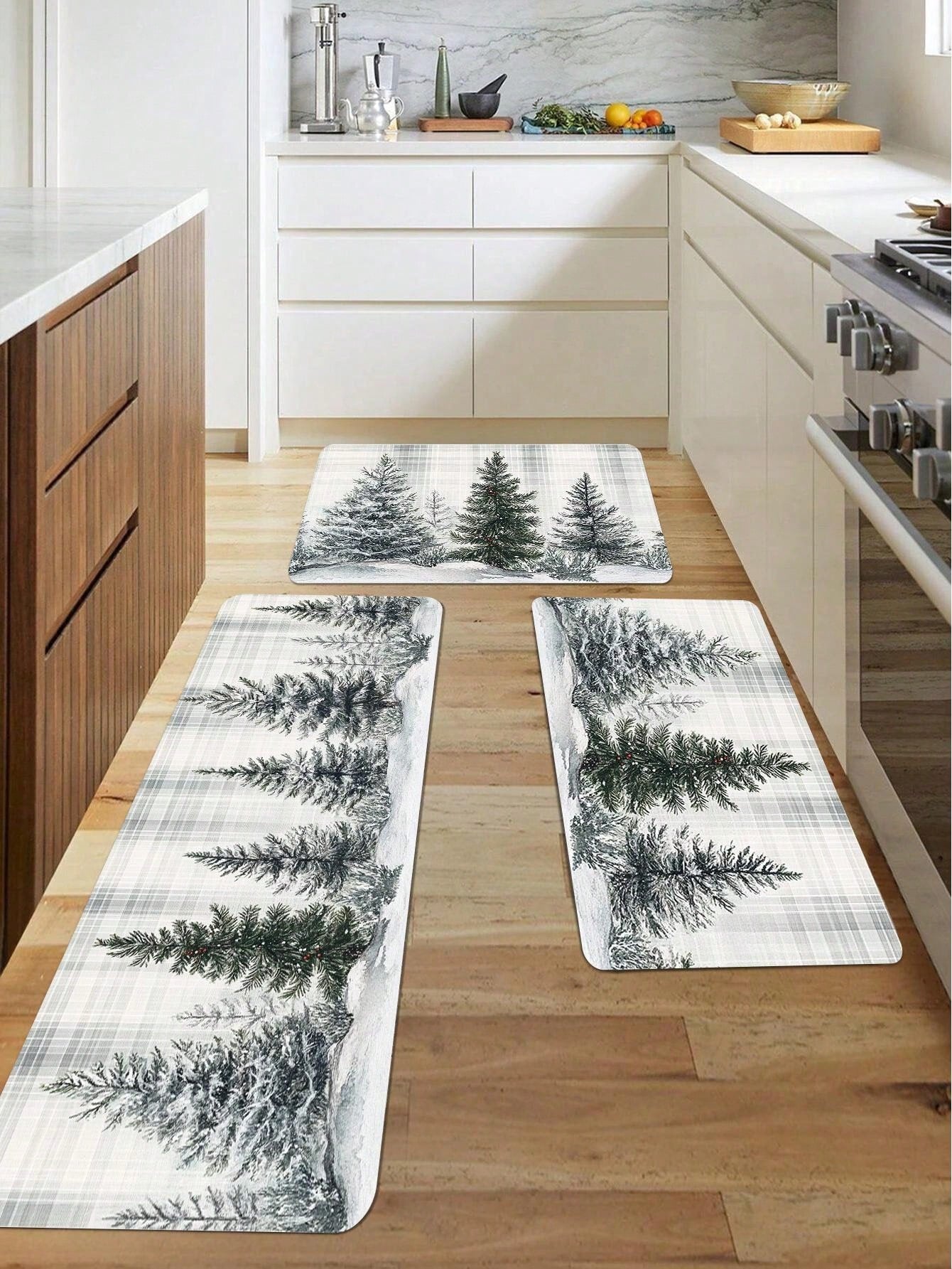 Christmas Tree Printed Kitchen Carpet - Non Slip, Durable, Machine Washable Entrance Mat, Suitable For Home, Office, Laundry - Quick Drying, Comfortable Bracket Design, Made Of Thick Flannel Material White