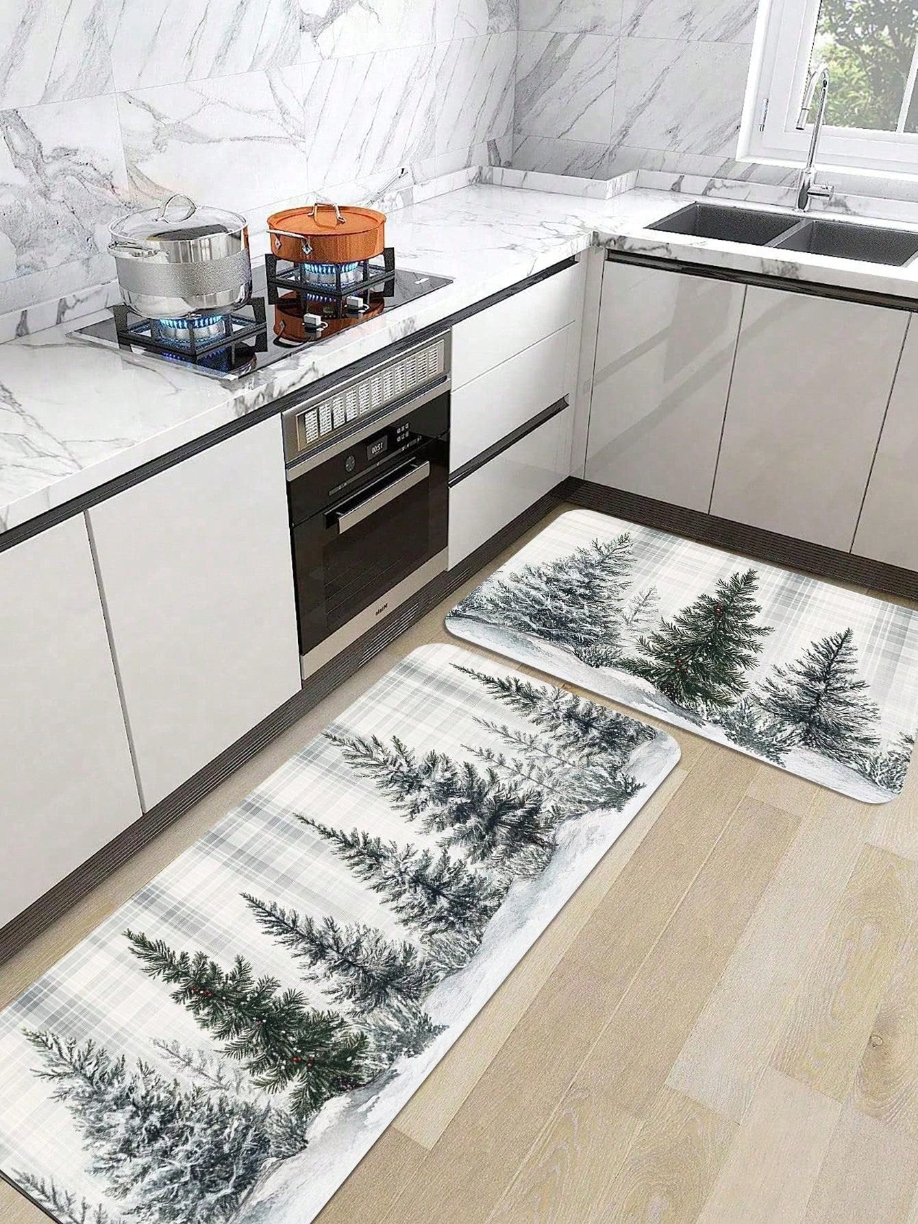 Christmas Tree Printed Kitchen Carpet - Non Slip, Durable, Machine Washable Entrance Mat, Suitable For Home, Office, Laundry - Quick Drying, Comfortable Bracket Design, Made Of Thick Flannel Material White