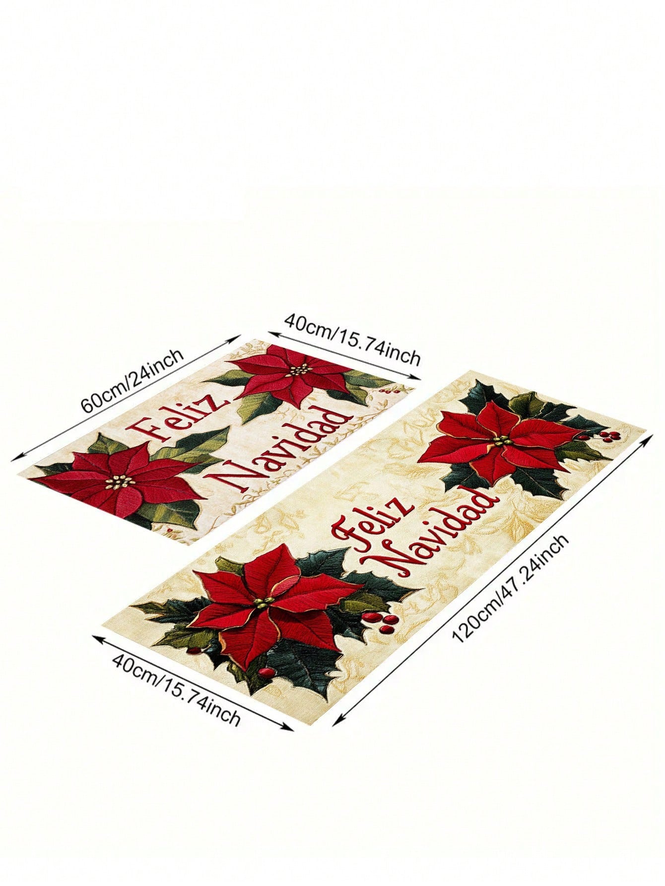 1/2 Piece Spanish Christmas Kitchen Carpet Set, Feliz Navidad, Flower Print Pattern, Comfortable Christmas Door Mat, Machine Washable, Non Slip, Soft And Durable Polyester Mat, Used For Home Vacation Decoration Red