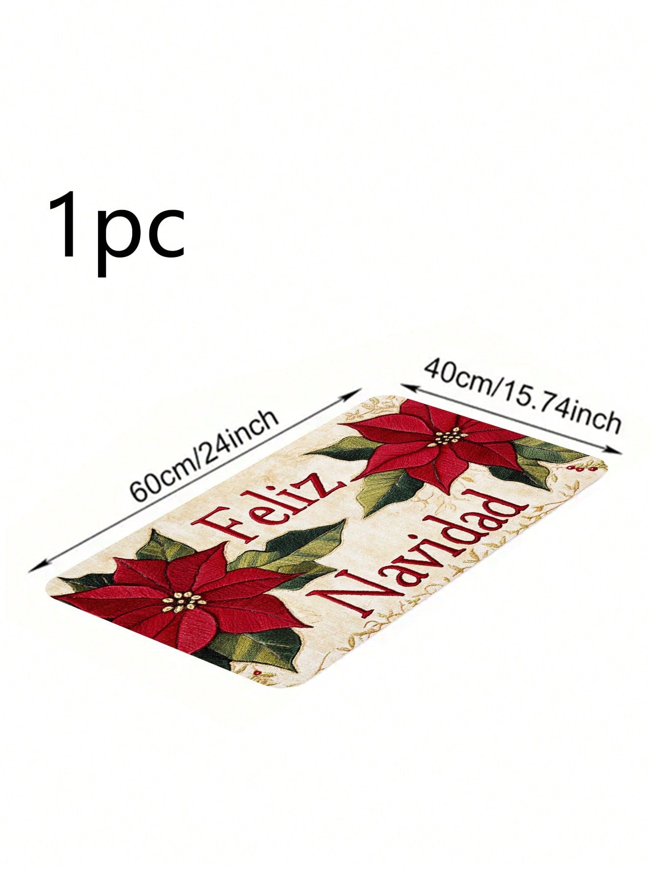 1/2 Piece Spanish Christmas Kitchen Carpet Set, Feliz Navidad, Flower Print Pattern, Comfortable Christmas Door Mat, Machine Washable, Non Slip, Soft And Durable Polyester Mat, Used For Home Vacation Decoration Red