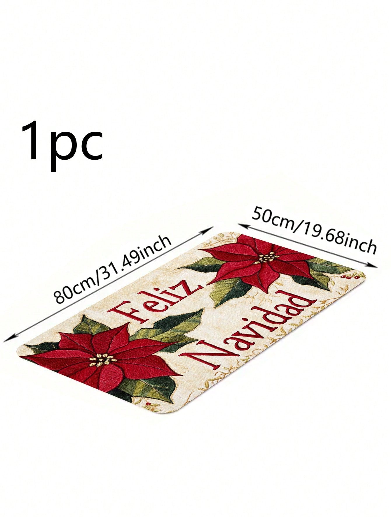 1/2 Piece Spanish Christmas Kitchen Carpet Set, Feliz Navidad, Flower Print Pattern, Comfortable Christmas Door Mat, Machine Washable, Non Slip, Soft And Durable Polyester Mat, Used For Home Vacation Decoration Red