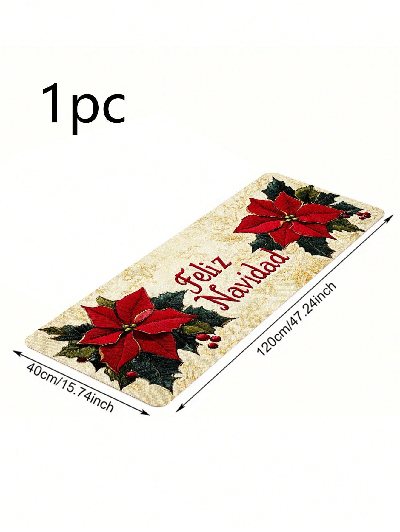 1/2 Piece Spanish Christmas Kitchen Carpet Set, Feliz Navidad, Flower Print Pattern, Comfortable Christmas Door Mat, Machine Washable, Non Slip, Soft And Durable Polyester Mat, Used For Home Vacation Decoration Red