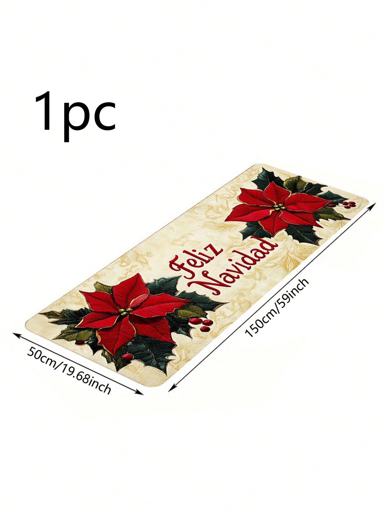 1/2 Piece Spanish Christmas Kitchen Carpet Set, Feliz Navidad, Flower Print Pattern, Comfortable Christmas Door Mat, Machine Washable, Non Slip, Soft And Durable Polyester Mat, Used For Home Vacation Decoration Red