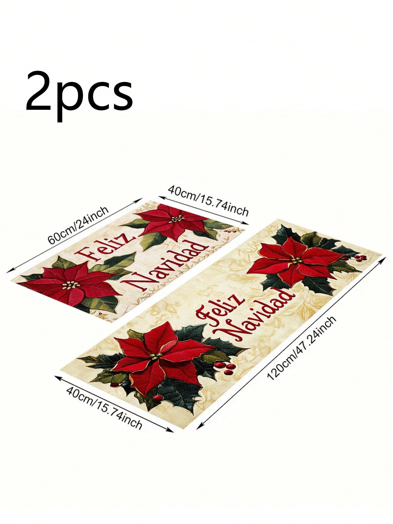 1/2 Piece Spanish Christmas Kitchen Carpet Set, Feliz Navidad, Flower Print Pattern, Comfortable Christmas Door Mat, Machine Washable, Non Slip, Soft And Durable Polyester Mat, Used For Home Vacation Decoration Red