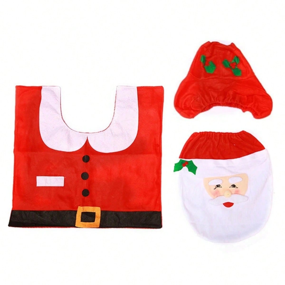 3 Pieces Christmas Toilet Seat Cover, Santa Toilet Seat Cover And Rug Set For Christmas Bathroom Decorations Easy Install Whitered