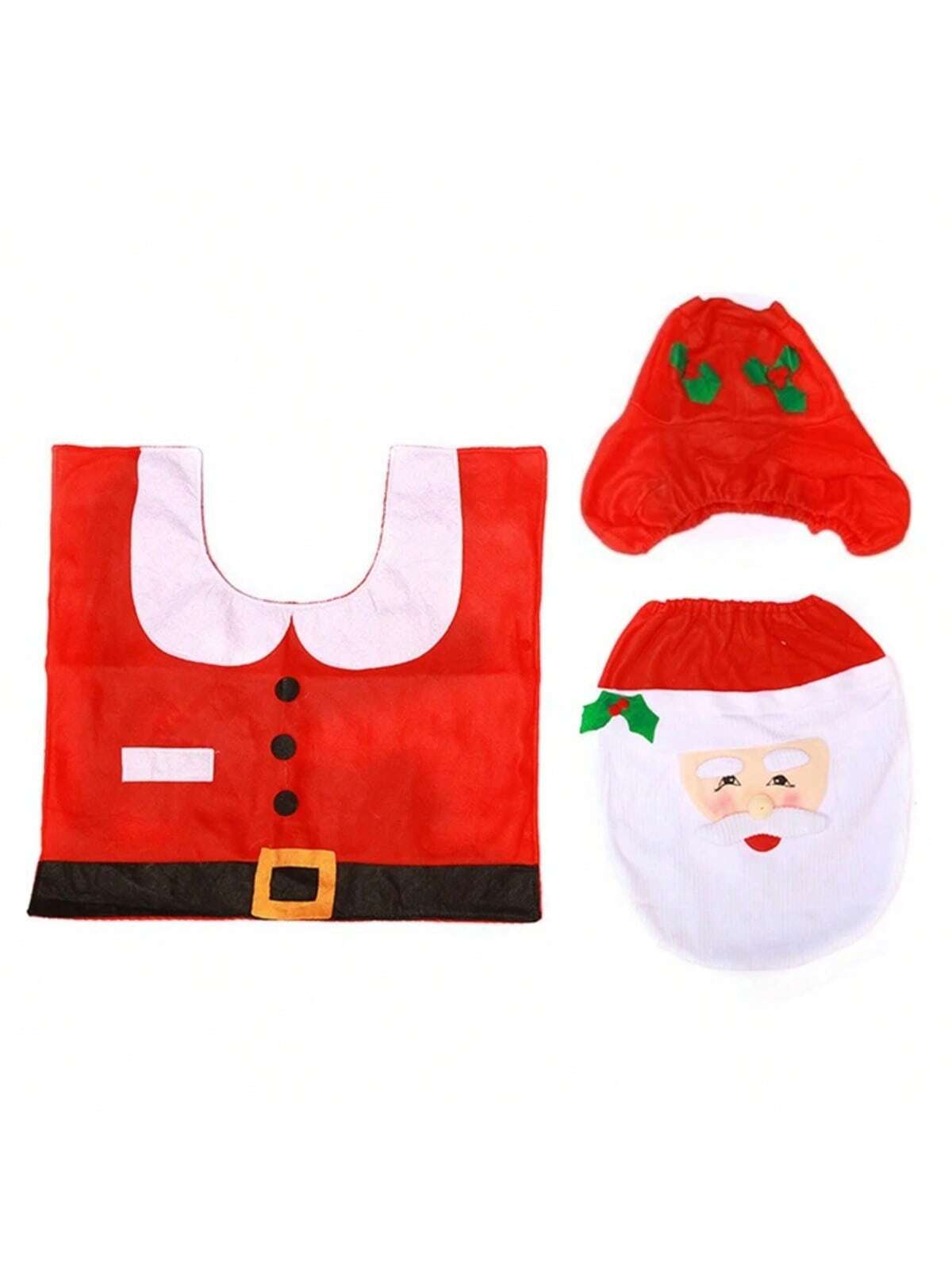 3 Pieces Christmas Toilet Seat Cover, Santa Toilet Seat Cover And Rug Set For Christmas Bathroom Decorations Easy Install Whitered