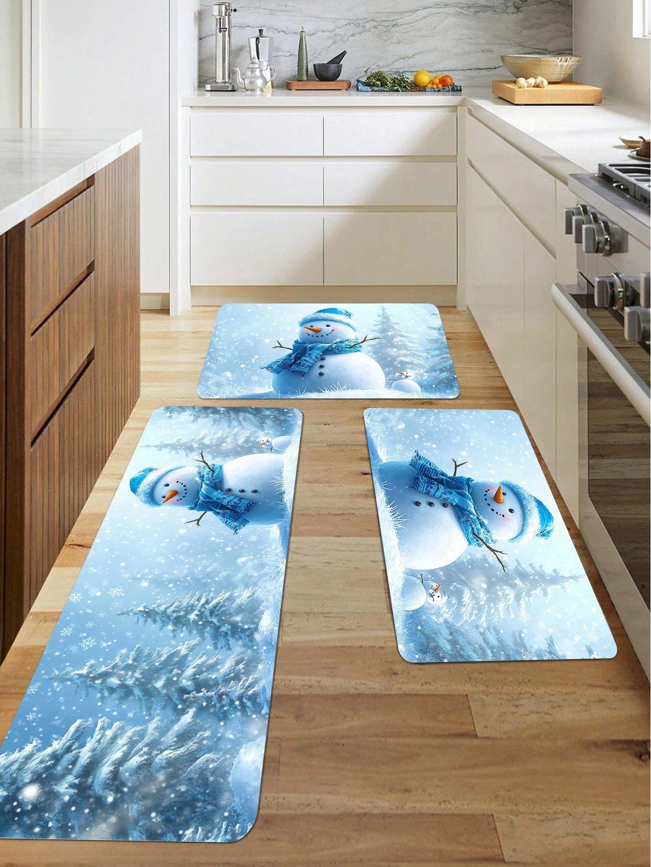 1 Piece Of Christmas Printed Kitchen Carpet - Non Slip, Durable, Machine Washable Entrance Mat, Suitable For Homes, Offices, Laundry Rooms - Quick Drying, Comfortable Stand Design, Made Of Thick Flannel Material Baby Blue