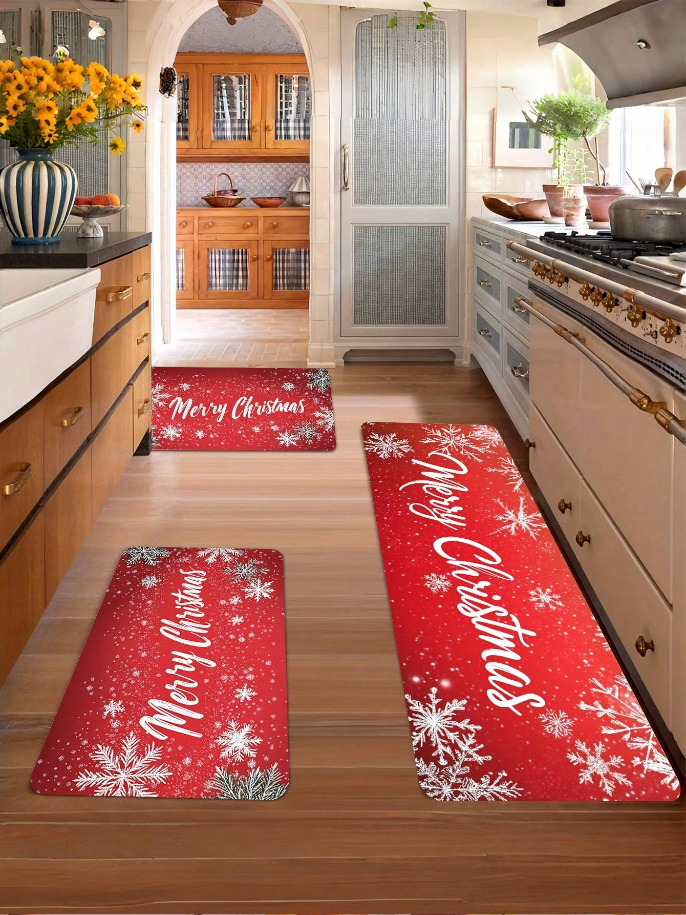 1 Piece Of Christmas Printed Kitchen Carpet - Non Slip, Durable, Machine Washable Entrance Mat, Suitable For Homes, Offices, Laundry Rooms - Quick Drying, Comfortable Stand Design, Made Of Thick Flannel Material Baby Blue