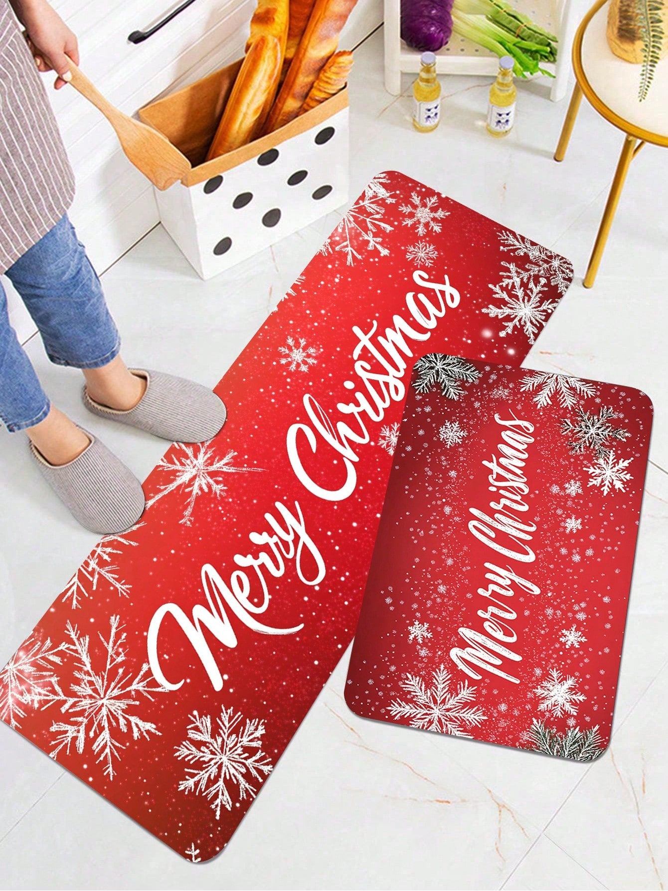 1 Piece Of Christmas Printed Kitchen Carpet - Non Slip, Durable, Machine Washable Entrance Mat, Suitable For Homes, Offices, Laundry Rooms - Quick Drying, Comfortable Stand Design, Made Of Thick Flannel Material Baby Blue