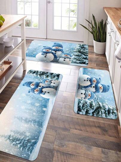 1 Piece Of Christmas Printed Kitchen Carpet - Non Slip, Durable, Machine Washable Entrance Mat, Suitable For Homes, Offices, Laundry Rooms - Quick Drying, Comfortable Stand Design, Made Of Thick Flannel Material Baby Blue