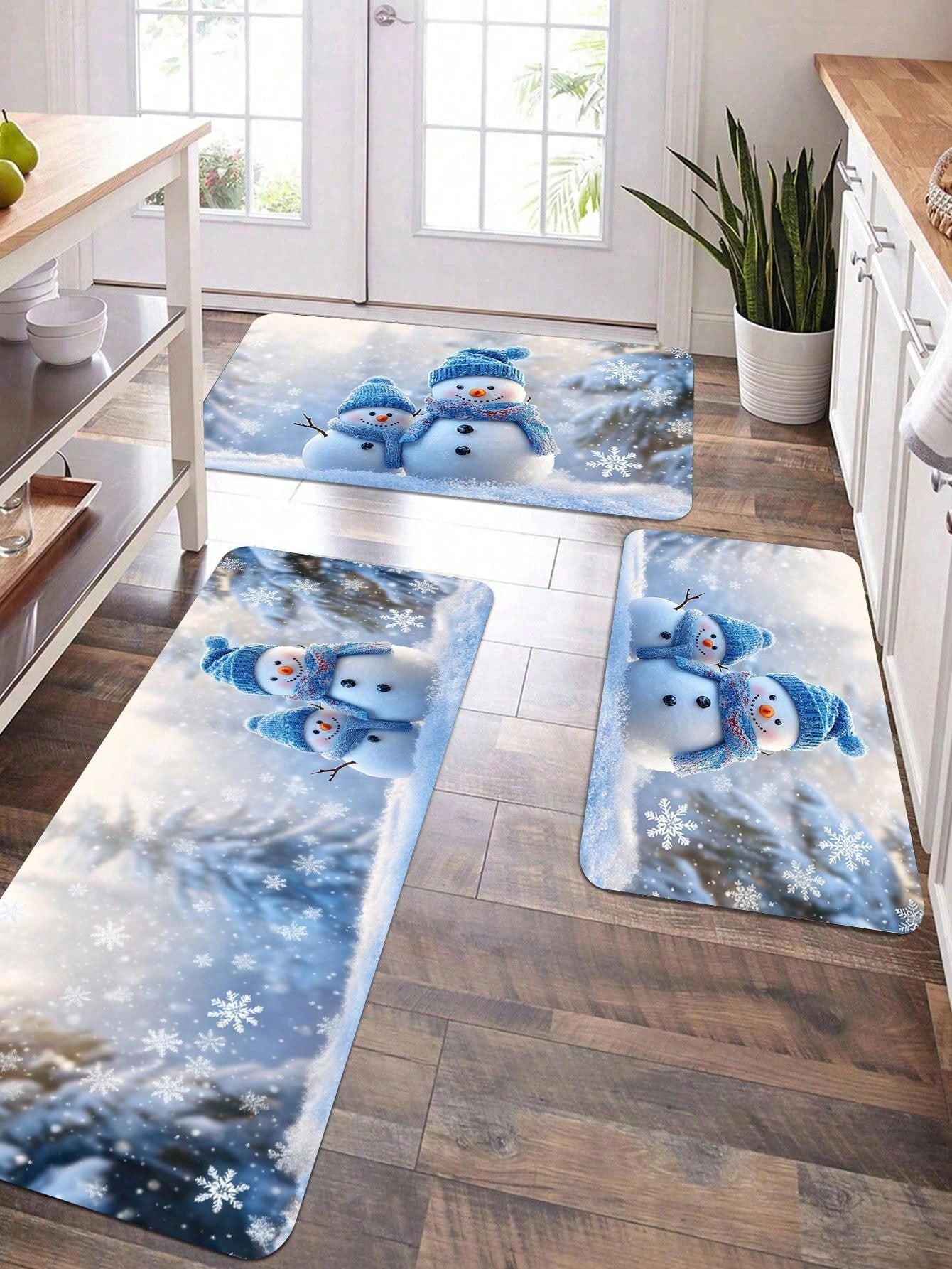 1 Piece Of Christmas Printed Kitchen Carpet - Non Slip, Durable, Machine Washable Entrance Mat, Suitable For Homes, Offices, Laundry Rooms - Quick Drying, Comfortable Stand Design, Made Of Thick Flannel Material Baby Blue