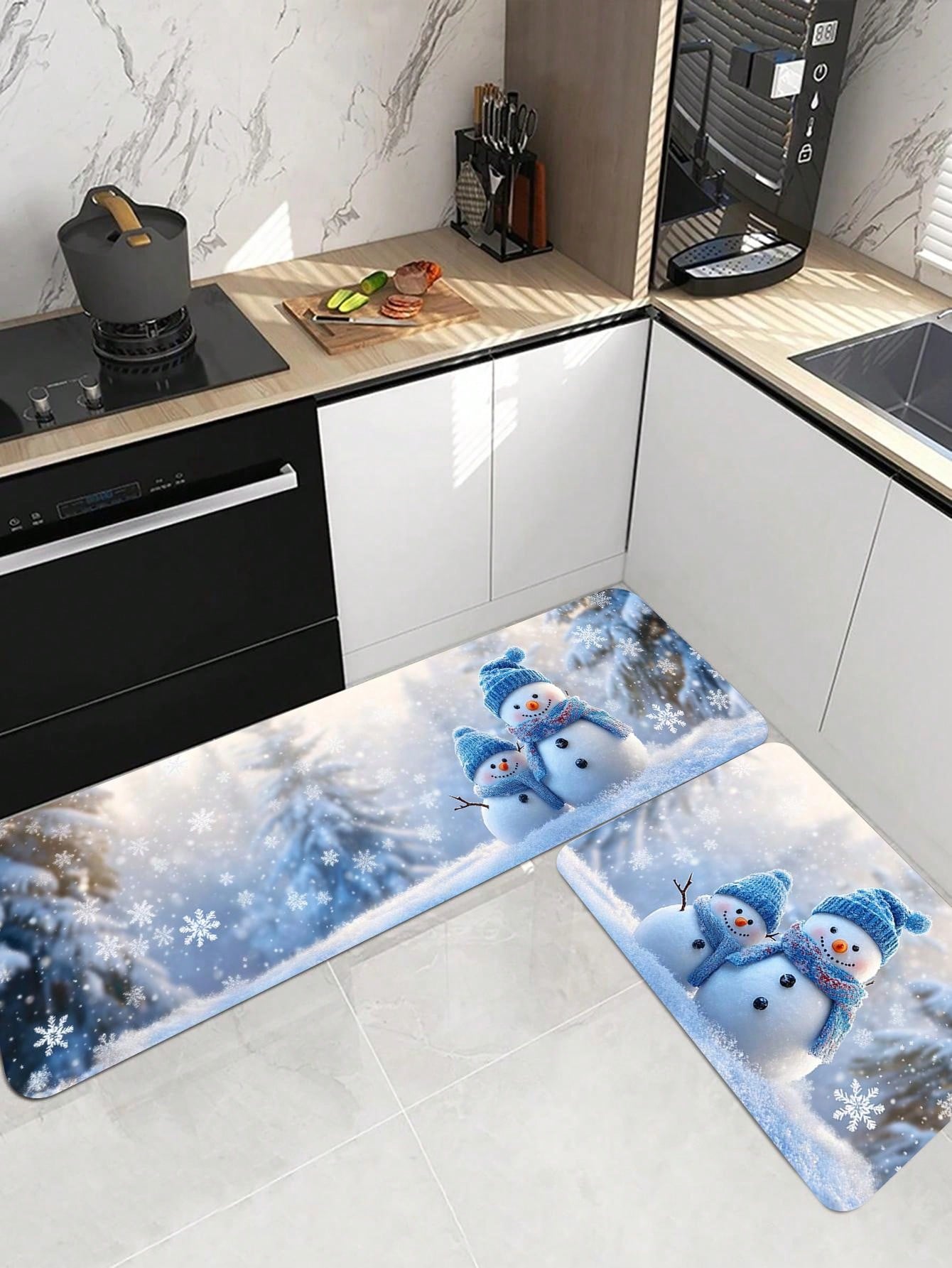 1 Piece Of Christmas Printed Kitchen Carpet - Non Slip, Durable, Machine Washable Entrance Mat, Suitable For Homes, Offices, Laundry Rooms - Quick Drying, Comfortable Stand Design, Made Of Thick Flannel Material Baby Blue