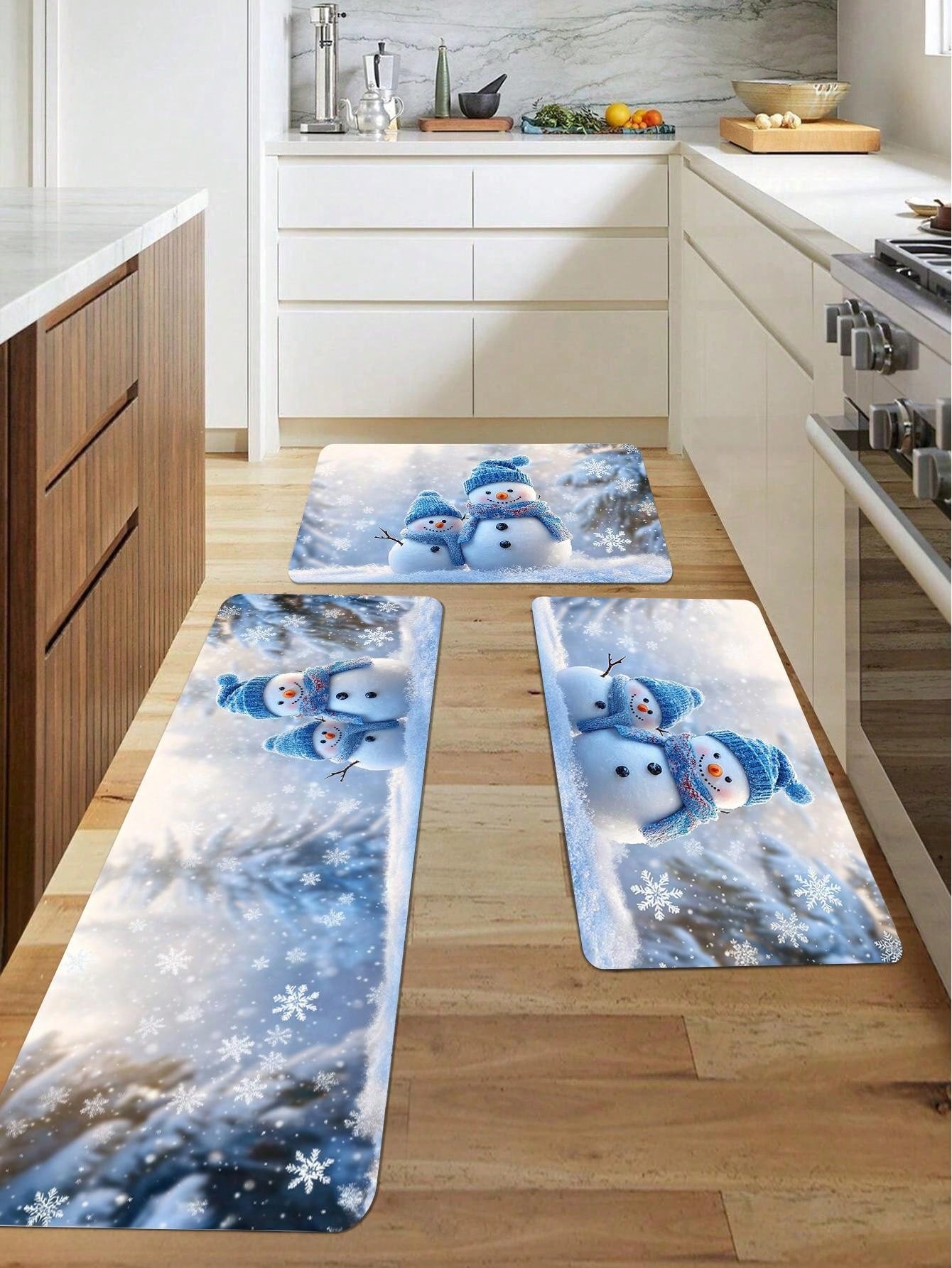 1 Piece Of Christmas Printed Kitchen Carpet - Non Slip, Durable, Machine Washable Entrance Mat, Suitable For Homes, Offices, Laundry Rooms - Quick Drying, Comfortable Stand Design, Made Of Thick Flannel Material Baby Blue