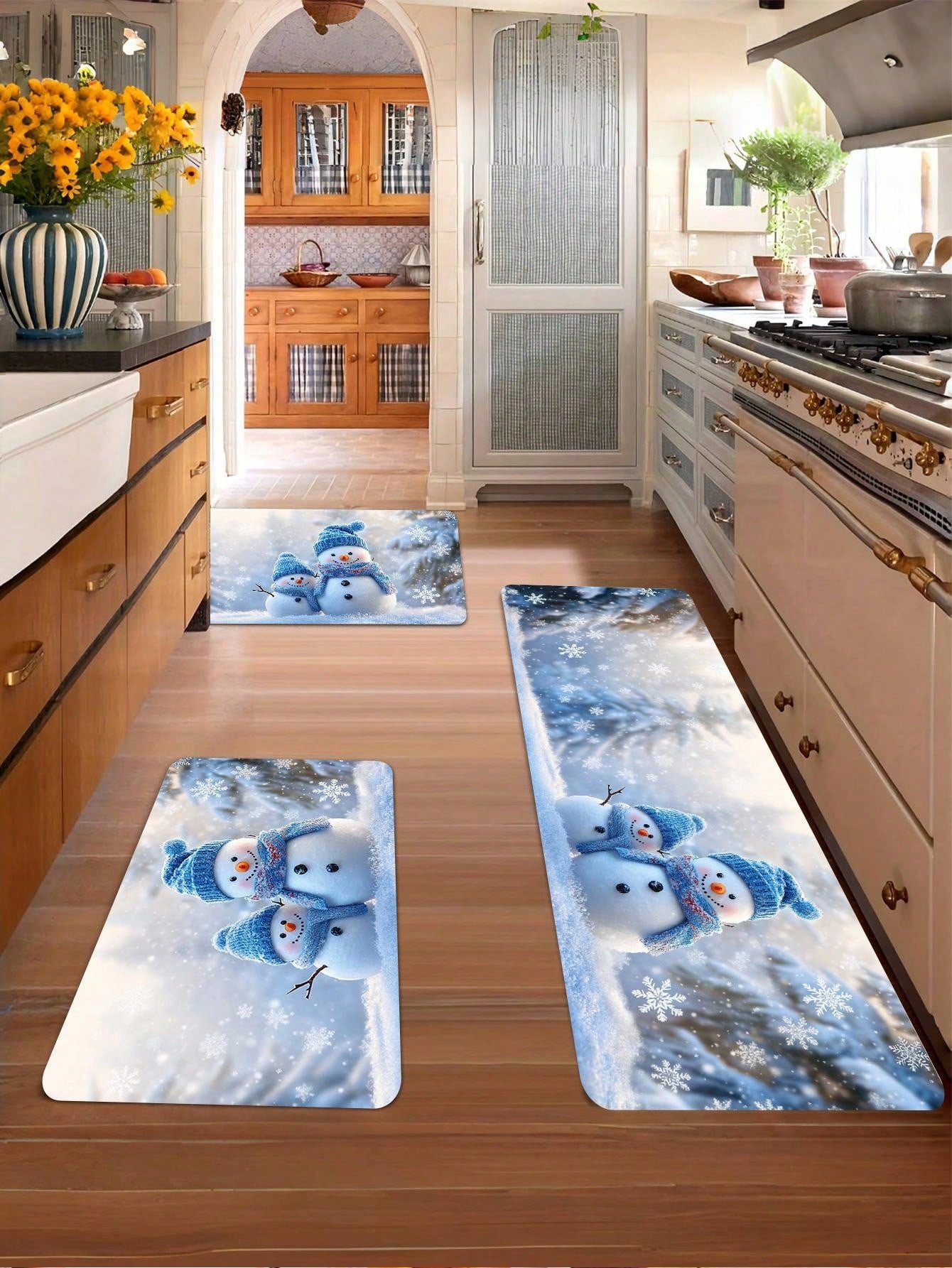 1 Piece Of Christmas Printed Kitchen Carpet - Non Slip, Durable, Machine Washable Entrance Mat, Suitable For Homes, Offices, Laundry Rooms - Quick Drying, Comfortable Stand Design, Made Of Thick Flannel Material Baby Blue