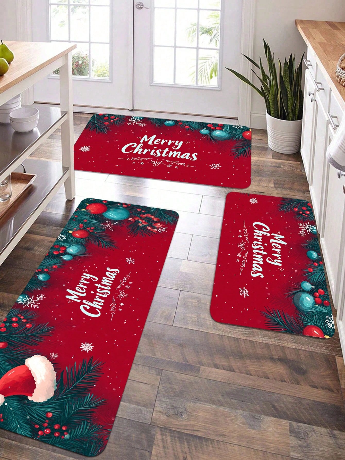 1 Piece Of Christmas Printed Kitchen Carpet - Non Slip, Durable, Machine Washable Entrance Mat, Suitable For Homes, Offices, Laundry Rooms - Quick Drying, Comfortable Stand Design, Made Of Thick Flannel Material White