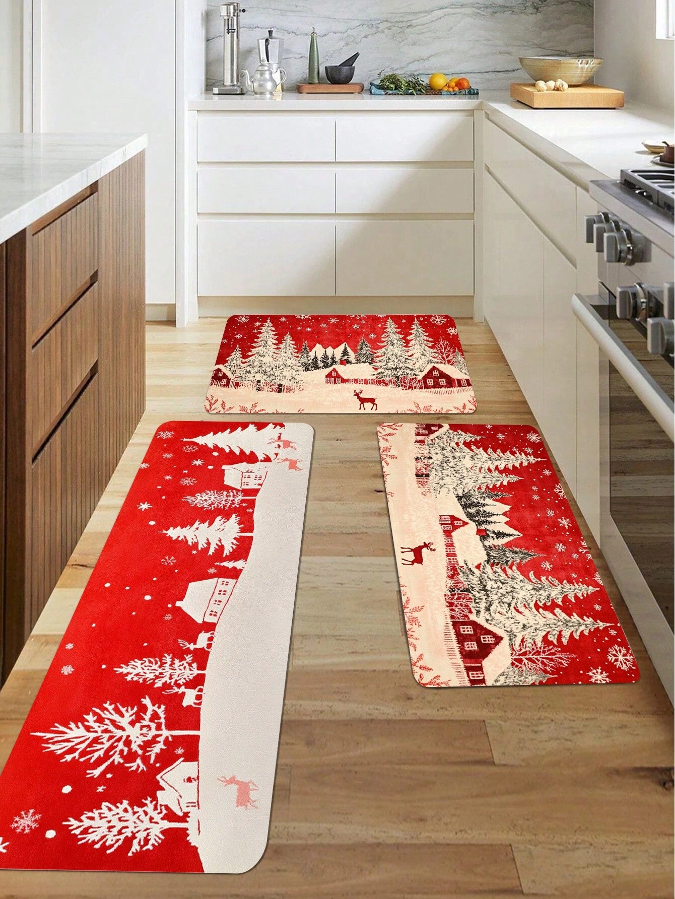 1 Piece Of Christmas Printed Kitchen Carpet - Non Slip, Durable, Machine Washable Entrance Mat, Suitable For Homes, Offices, Laundry Rooms - Quick Drying, Comfortable Stand Design, Made Of Thick Flannel Material White