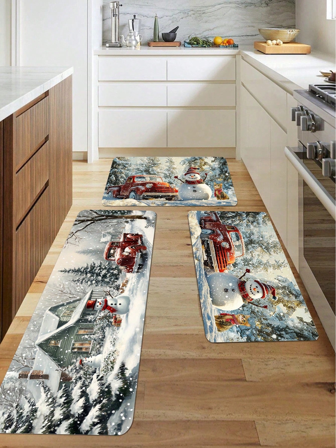 1 Piece Of Christmas Printed Kitchen Carpet - Non Slip, Durable, Machine Washable Entrance Mat, Suitable For Homes, Offices, Laundry Rooms - Quick Drying, Comfortable Stand Design, Made Of Thick Flannel Material White