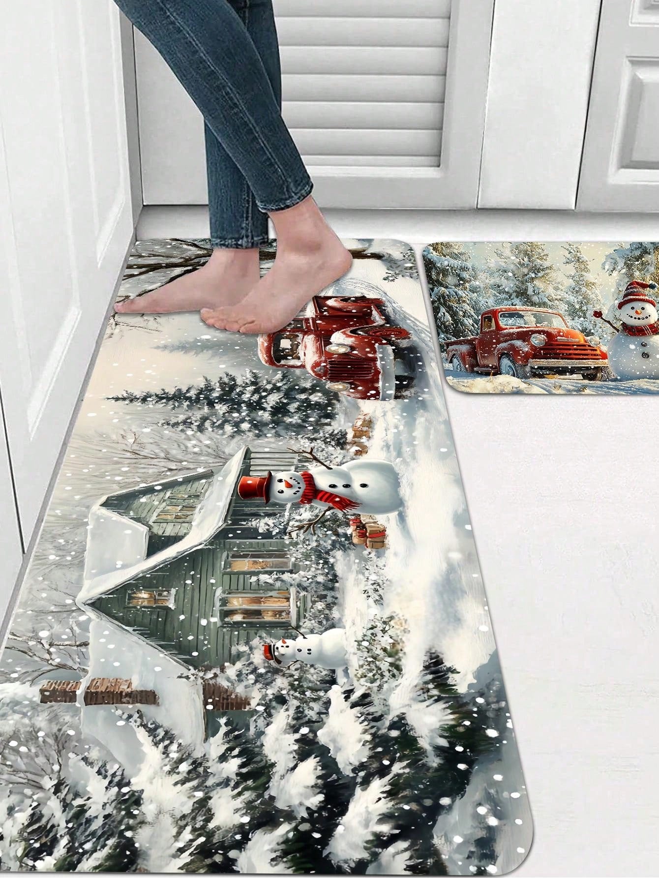 1 Piece Of Christmas Printed Kitchen Carpet - Non Slip, Durable, Machine Washable Entrance Mat, Suitable For Homes, Offices, Laundry Rooms - Quick Drying, Comfortable Stand Design, Made Of Thick Flannel Material White