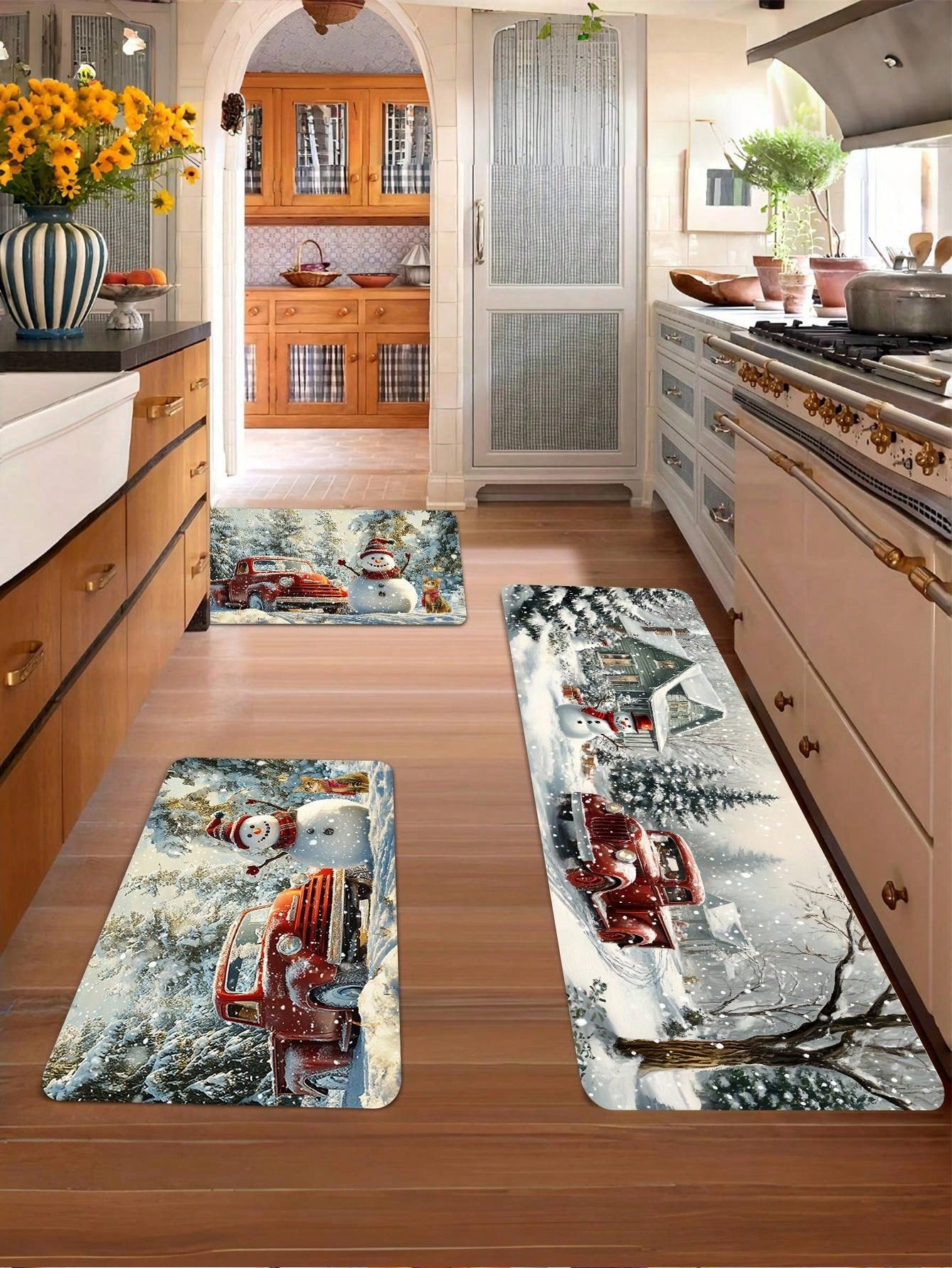 1 Piece Of Christmas Printed Kitchen Carpet - Non Slip, Durable, Machine Washable Entrance Mat, Suitable For Homes, Offices, Laundry Rooms - Quick Drying, Comfortable Stand Design, Made Of Thick Flannel Material White