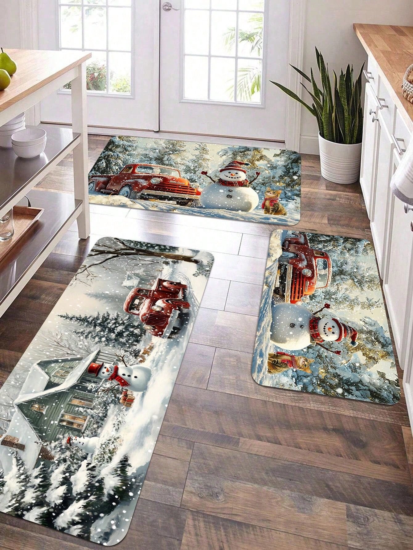 1 Piece Of Christmas Printed Kitchen Carpet - Non Slip, Durable, Machine Washable Entrance Mat, Suitable For Homes, Offices, Laundry Rooms - Quick Drying, Comfortable Stand Design, Made Of Thick Flannel Material White