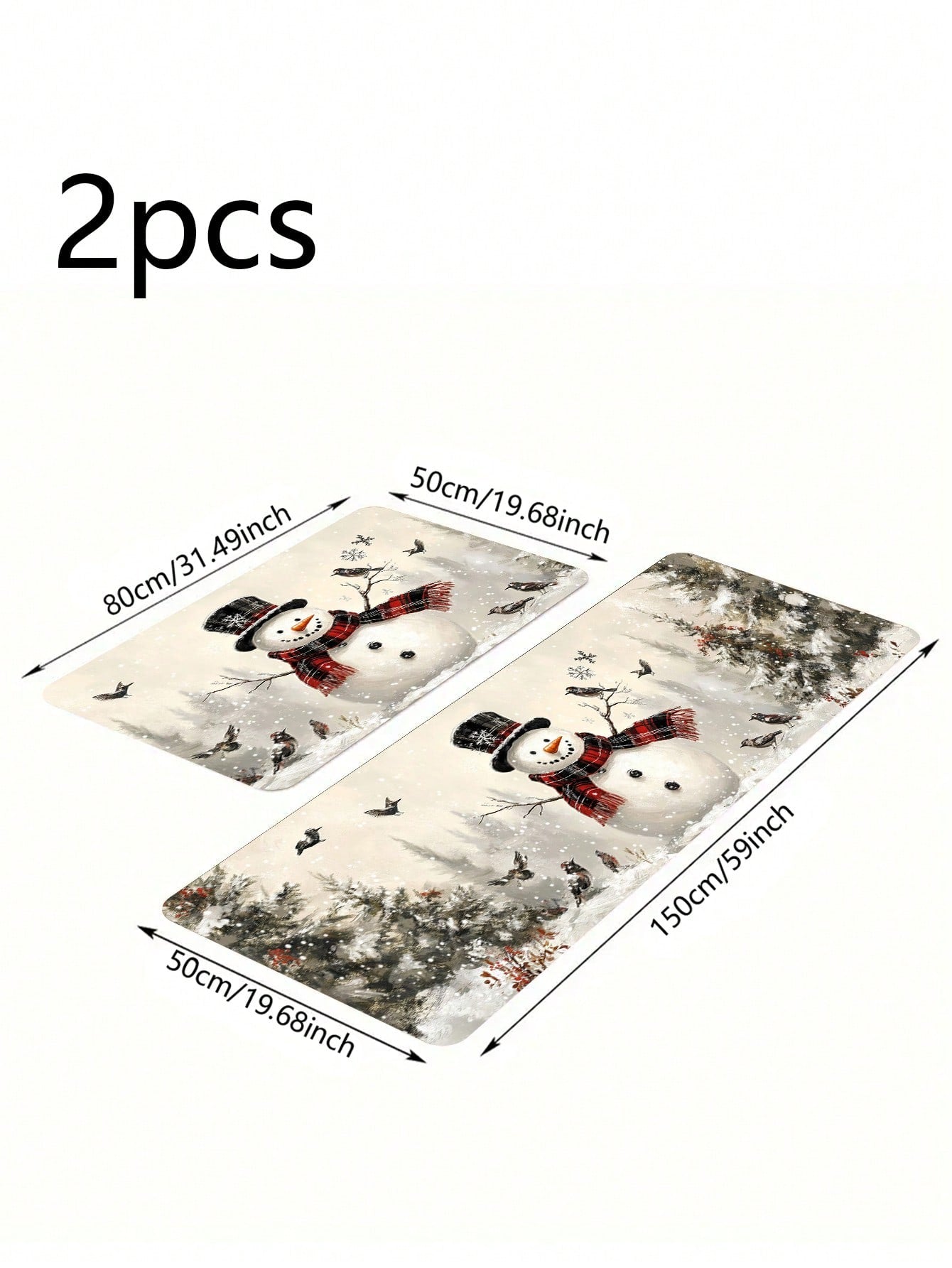 1/2 Pieces Spanish Christmas Kitchen Carpet Set, Feliz Christmas, Comfortable Christmas Element Patterned Door Mat, Machine Washable, Non Slip, Soft Polyester Mat, Used For Home Vacation Decoration, Christmas Decoration Beige