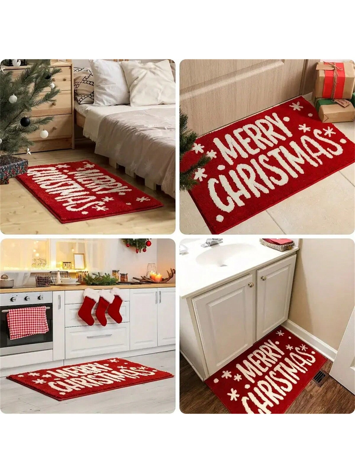 1 Pc Christmas Doormat, Christmas Bathroom Decor, Red Floor Mat Carpet, Super Soft Absorbent Microfiber Lovely Holiday Decor Bathroom Mat, Non-Slip Machine Washable Welcome