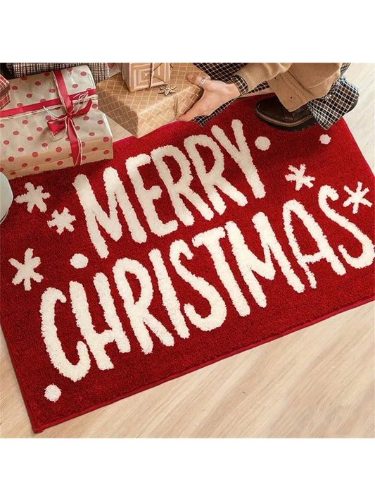 1 Pc Christmas Doormat, Christmas Bathroom Decor, Red Floor Mat Carpet, Super Soft Absorbent Microfiber Lovely Holiday Decor Bathroom Mat, Non-Slip Machine Washable Welcome