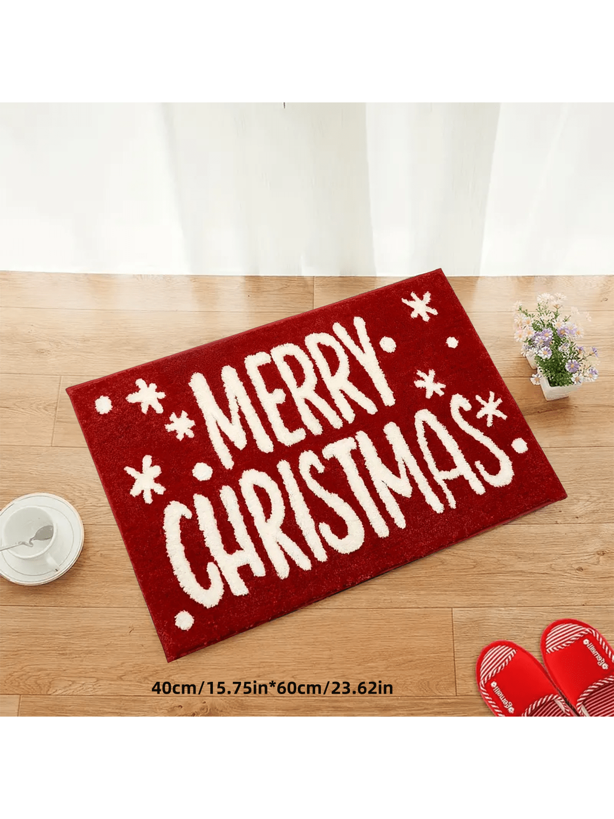 1 Pc Christmas Doormat, Christmas Bathroom Decor, Red Floor Mat Carpet, Super Soft Absorbent Microfiber Lovely Holiday Decor Bathroom Mat, Non-Slip Machine Washable Welcome