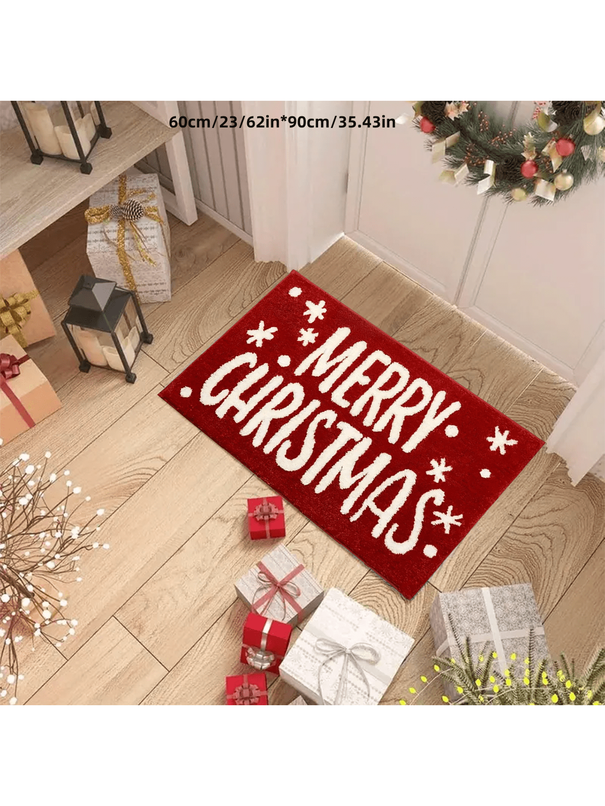 1 Pc Christmas Doormat, Christmas Bathroom Decor, Red Floor Mat Carpet, Super Soft Absorbent Microfiber Lovely Holiday Decor Bathroom Mat, Non-Slip Machine Washable Welcome