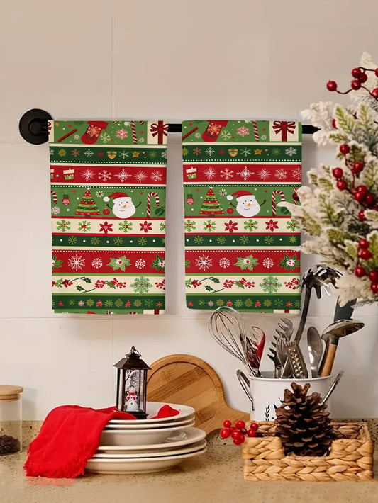 2pcs Santa Claus Striped Kitchen Decorative Hand Towels, Bathroom Dish Towels, Seasonal Home Kitchen Bath Towels For Christmas Party, Home Decor, Suitable For Kitchen Decoration And Christmas Decoration Multicolor