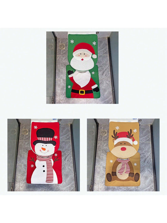 2 Pcs Toilet Cover, Toilet Seat Cushion, Floor Mat, Christmas Decoration Supplies, Toilet Cover, Bathroom Toilet Accessories, Christmas Elements Recycling Use Multicolor