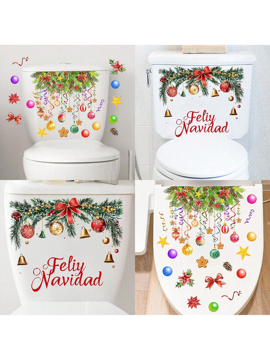 1pc Christmas Decoration Sticker, Bathroom Toilet Lid Decal DIY Removable Toilet Seat Wall Sticker, Toilet Sticker Tank Bathroom Bathroom Home Decoration Multicolor