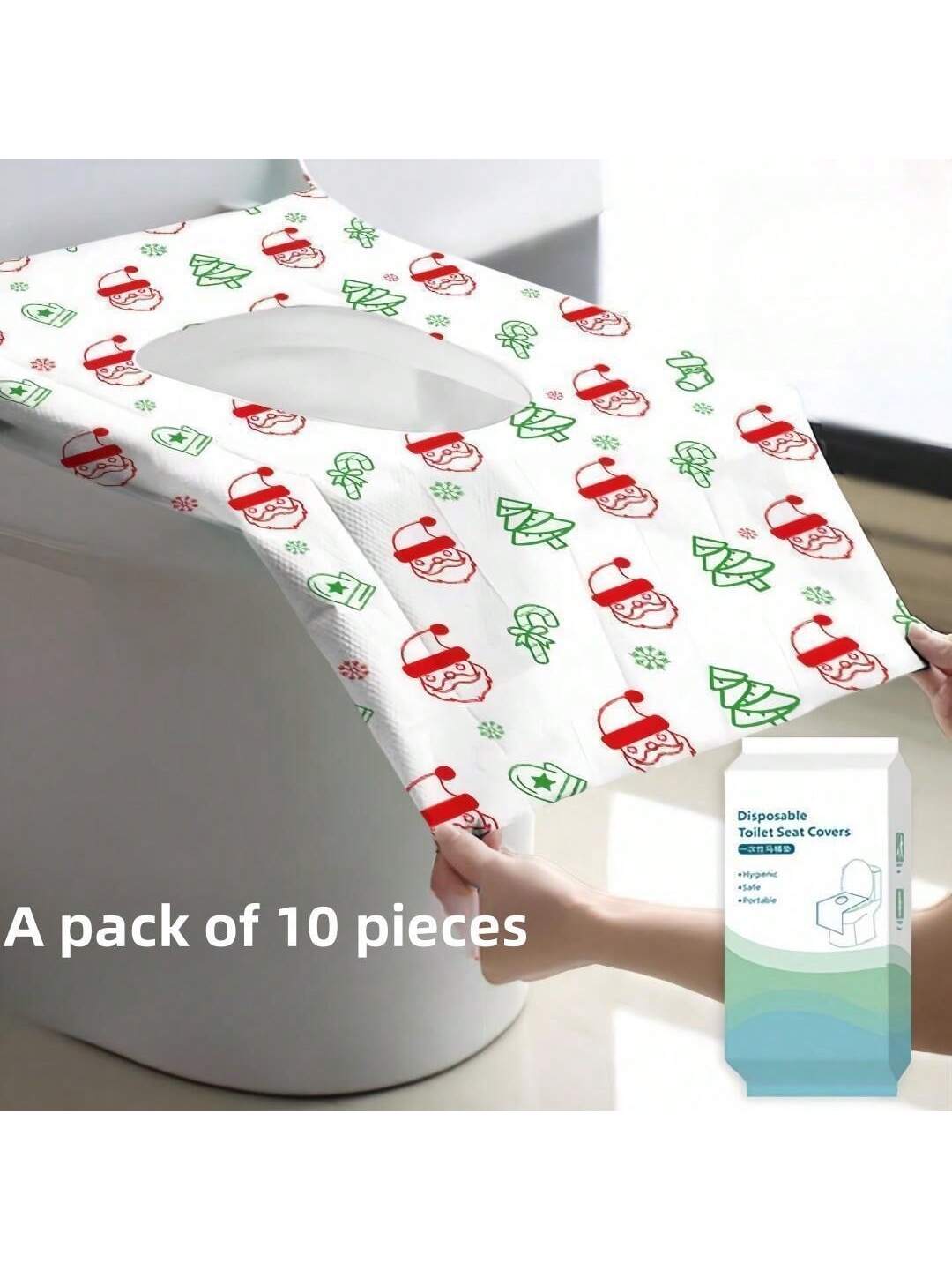 10pcs/Pack Christmas Pattern Disposable Toilet Seat Cover, Waterproof, Hygienic For Pregnant Women And Travel Use Multicolor