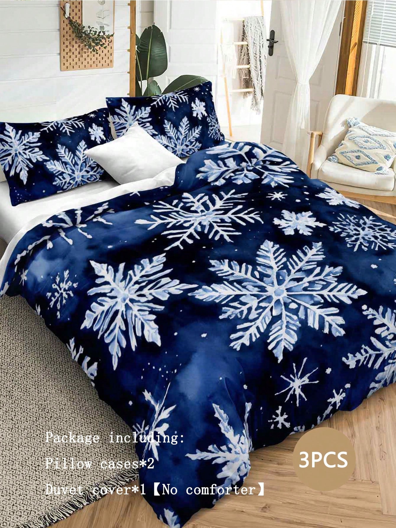 Christmas Bedding Set Blue Snowflakes Christmas Duvet Cover Set, Christmas Printed 3 Pieces Christmas Room Decorations Comforter Cover Soft Microfiber Duvet Cover For Boys Girls 2 Pillowcases No Comforter Gifts For Christmas Blue